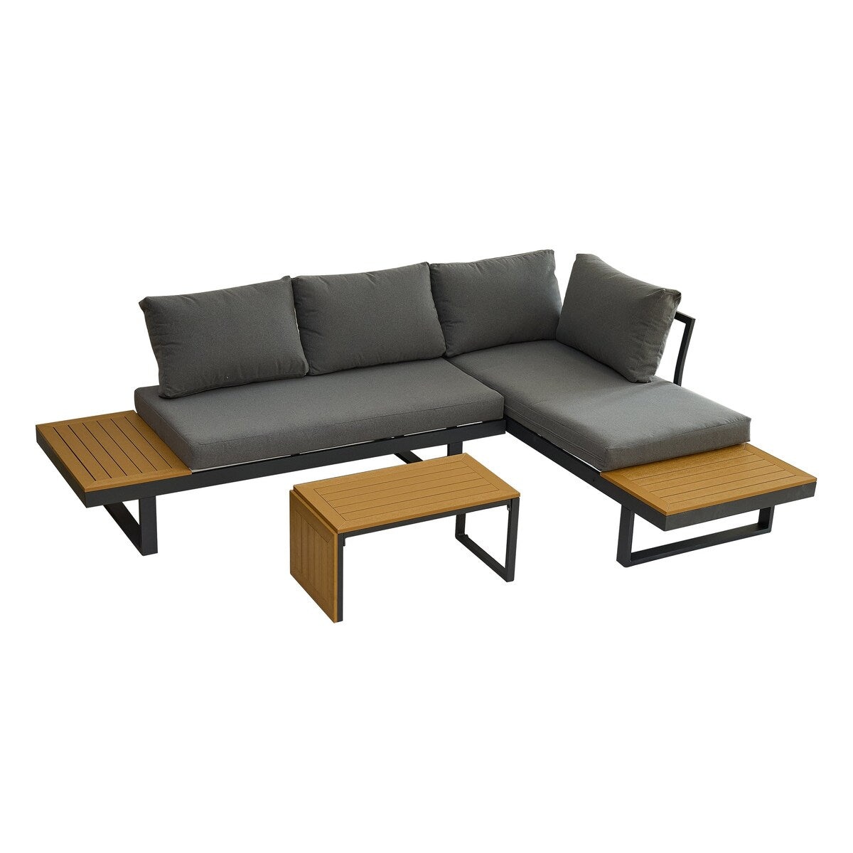 Aluminum Patio Furniture Set L-Shaped Sectional Sofa with Side Table and Cushion