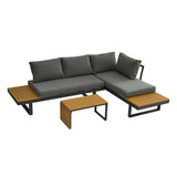 Aluminum Patio Furniture Set L-Shaped Sectional Sofa with Side Table and Cushion