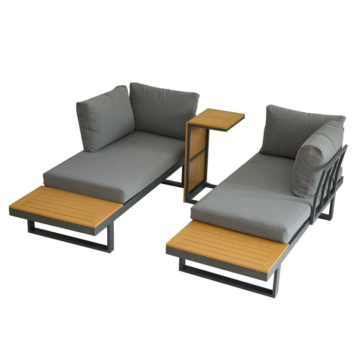 Aluminum Patio Furniture Set L-Shaped Sectional Sofa with Side Table and Cushion