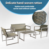Aluminum and Rattan Modern 4 Piece Sofa Seating Group