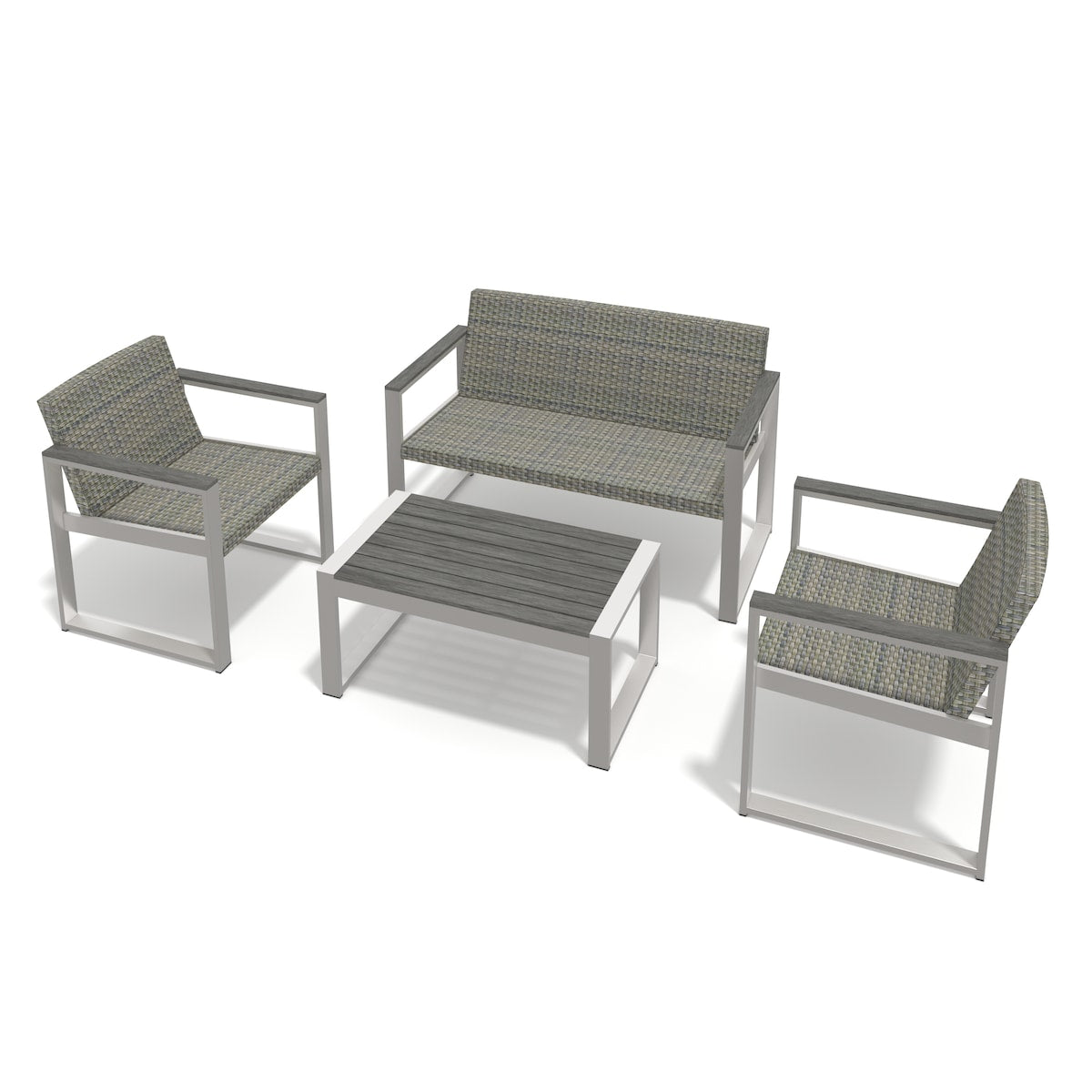 Aluminum and Rattan Modern 4 Piece Sofa Seating Group