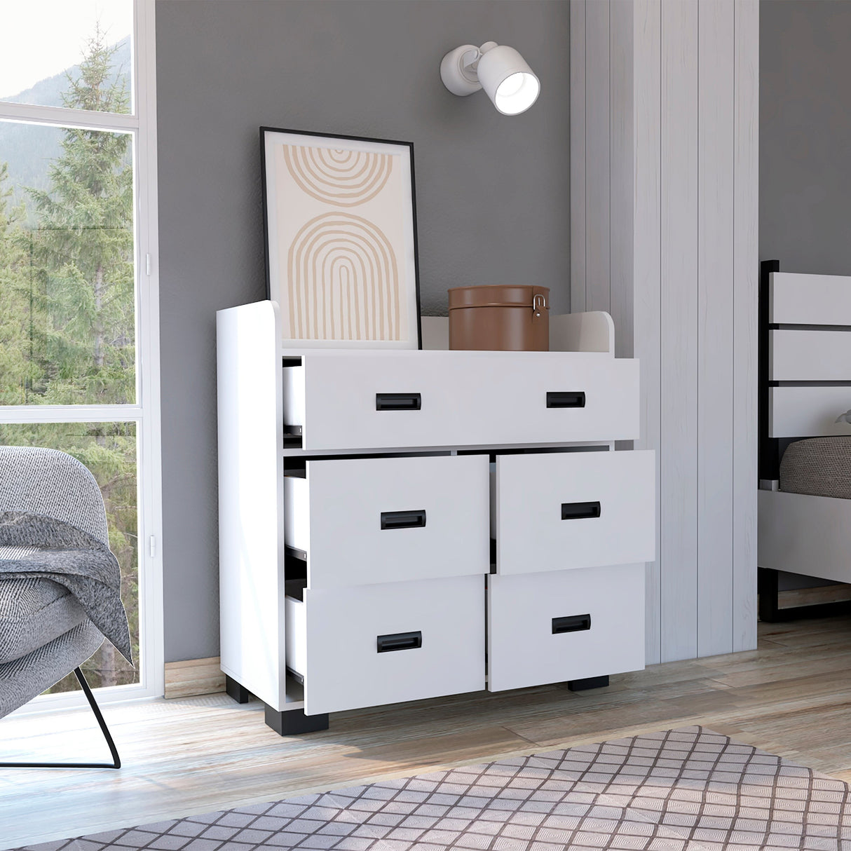 Alyn 33-inch Wide Dresser with 4 Legs, 4 Drawers, 1 Double Drawer
