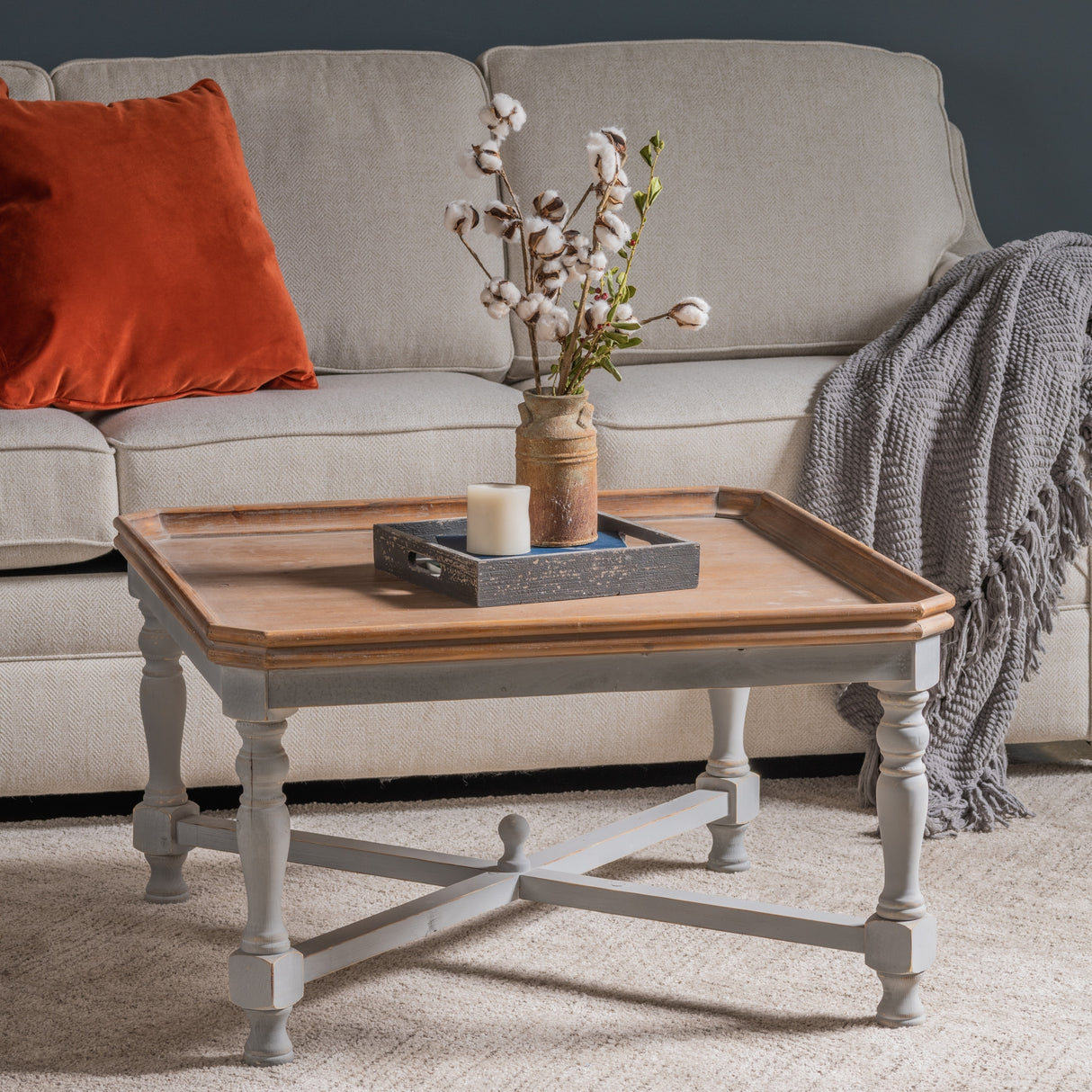 Alyson 33" Square Gray Wooden Coffee Table - 33" Sq x 19.5"H
