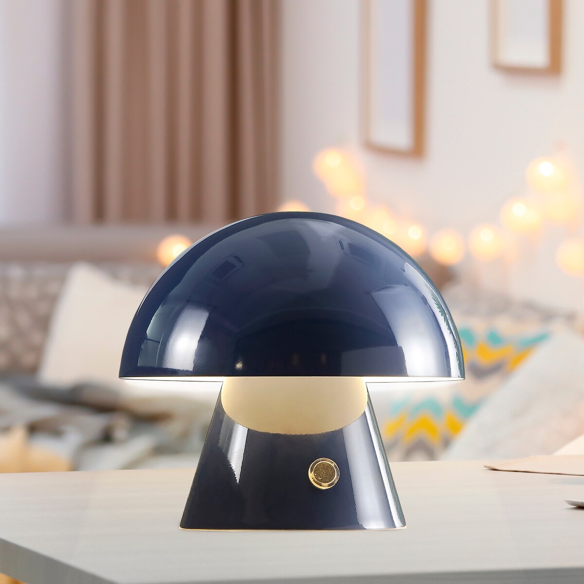Alyson 7" Contemporary Bohemian Rechargeable/Cordless Iron Integrated LED Mushroom Table Lamp, by JONATHAN Y
