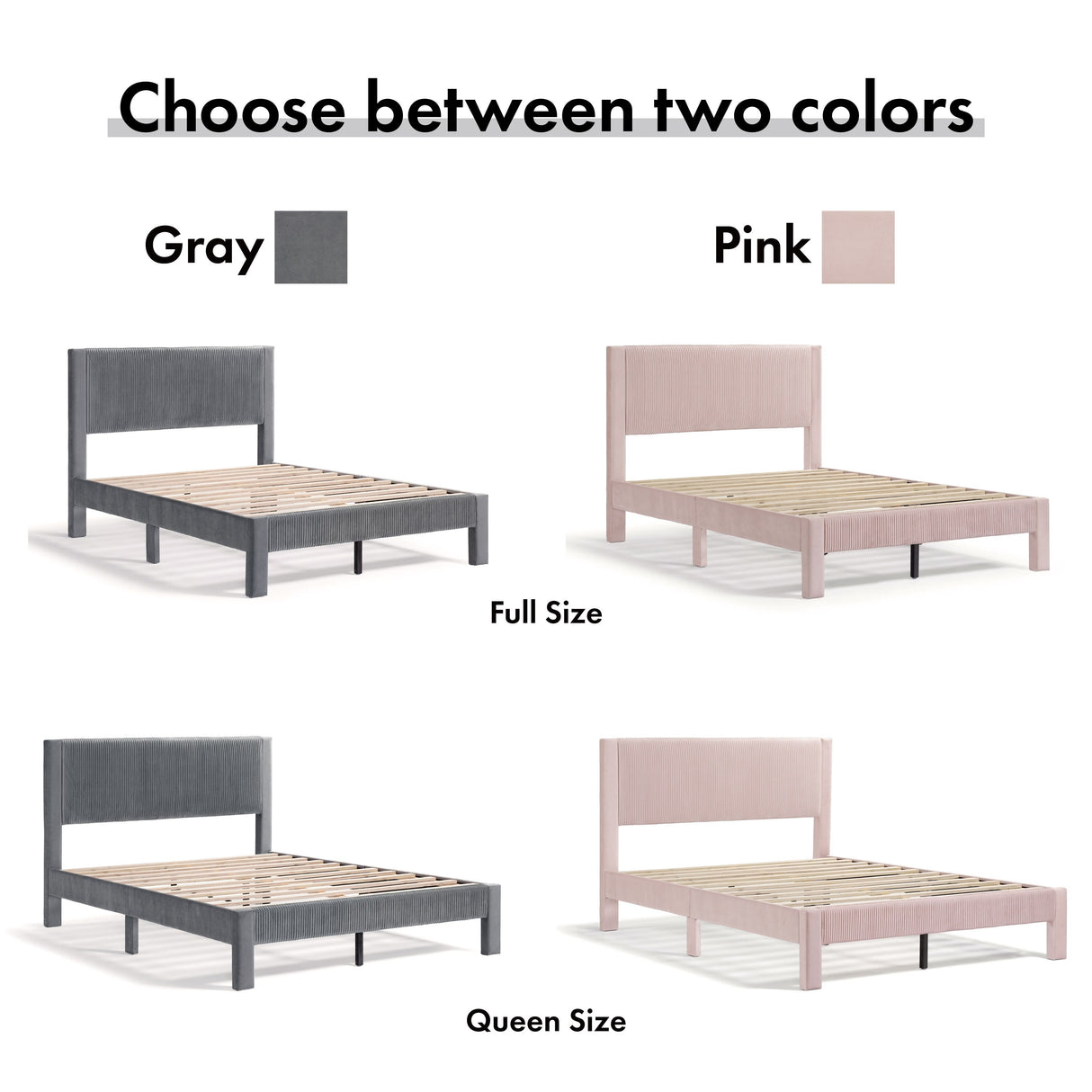 Furniture of America Alyssa Modern Velvet Upholstered Platform Bed with Channel Headboard and Wooden Slats