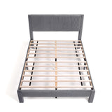 Furniture of America Alyssa Modern Velvet Upholstered Platform Bed with Channel Headboard and Wooden Slats