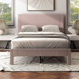 Furniture of America Alyssa Modern Velvet Upholstered Platform Bed with Channel Headboard and Wooden Slats