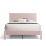 Furniture of America Alyssa Modern Velvet Upholstered Platform Bed with Channel Headboard and Wooden Slats