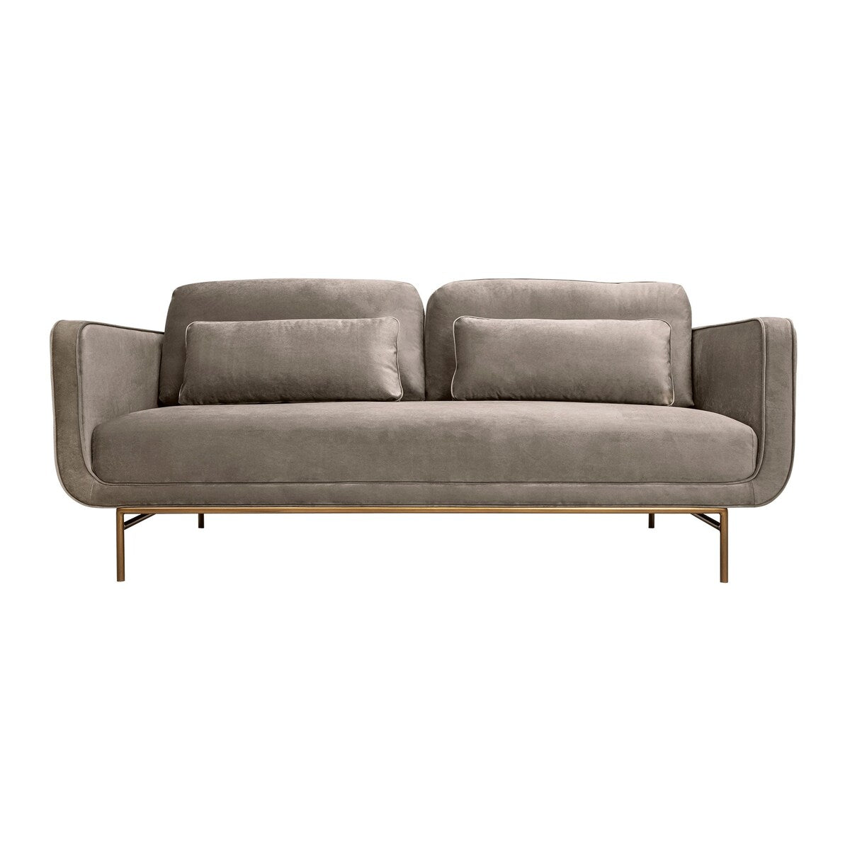 Alz 77 Inch Sofa, 2 Throw Pillows, Track Arms, Fossil Gray Velvet