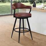 Amador Coffee Faux Leather and Black Metal Swivel Bar or Counter Stool