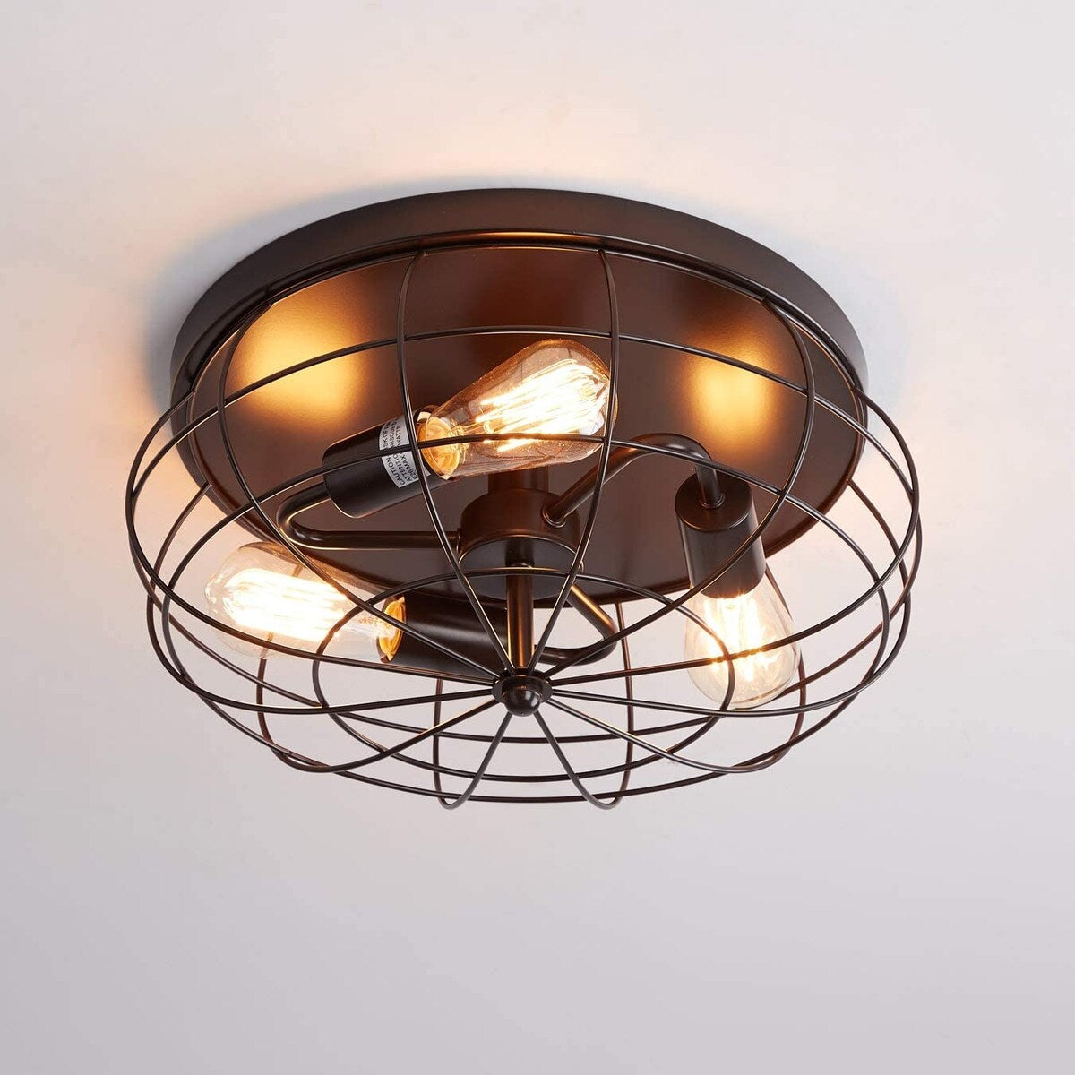 Amalfi Industrial Metal Cage Flush Mount Ceiling Light Round Shape - Oil-Rubbed Brone
