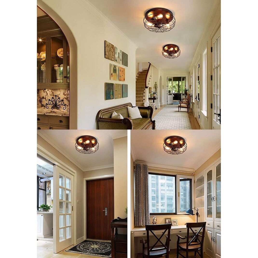 Amalfi Industrial Metal Cage Flush Mount Ceiling Light Round Shape - Oil-Rubbed Brone