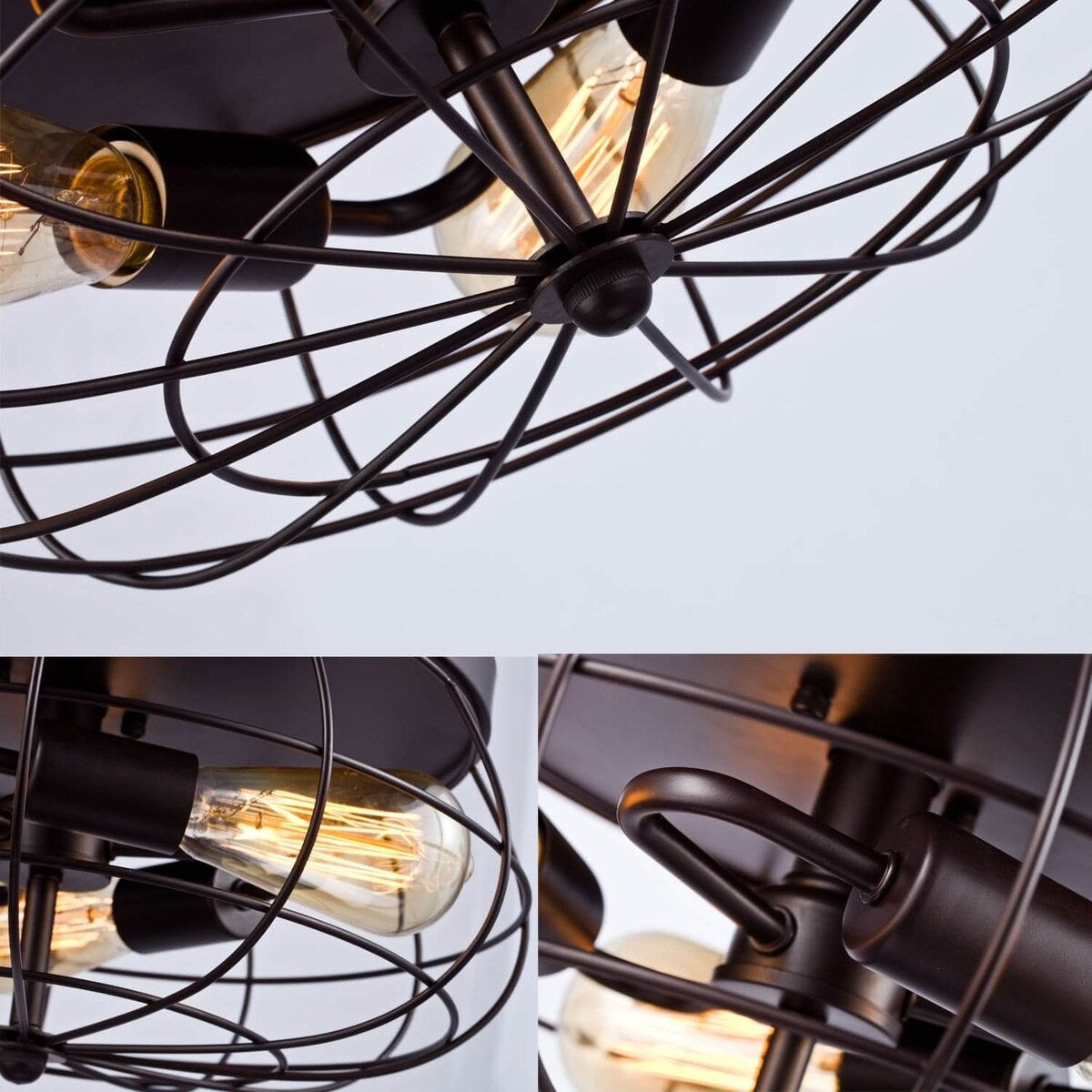 Amalfi Industrial Metal Cage Flush Mount Ceiling Light Round Shape - Oil-Rubbed Brone