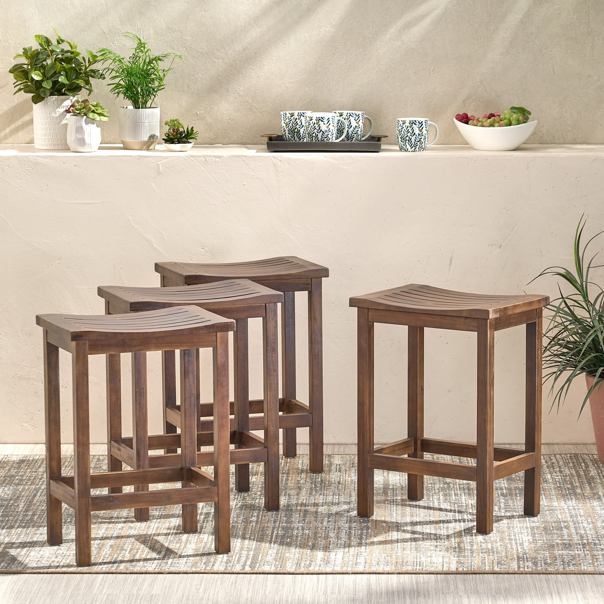 Amantani Outdoor Acacia Counter Stool (Set of 4) by Christopher Knight Home
