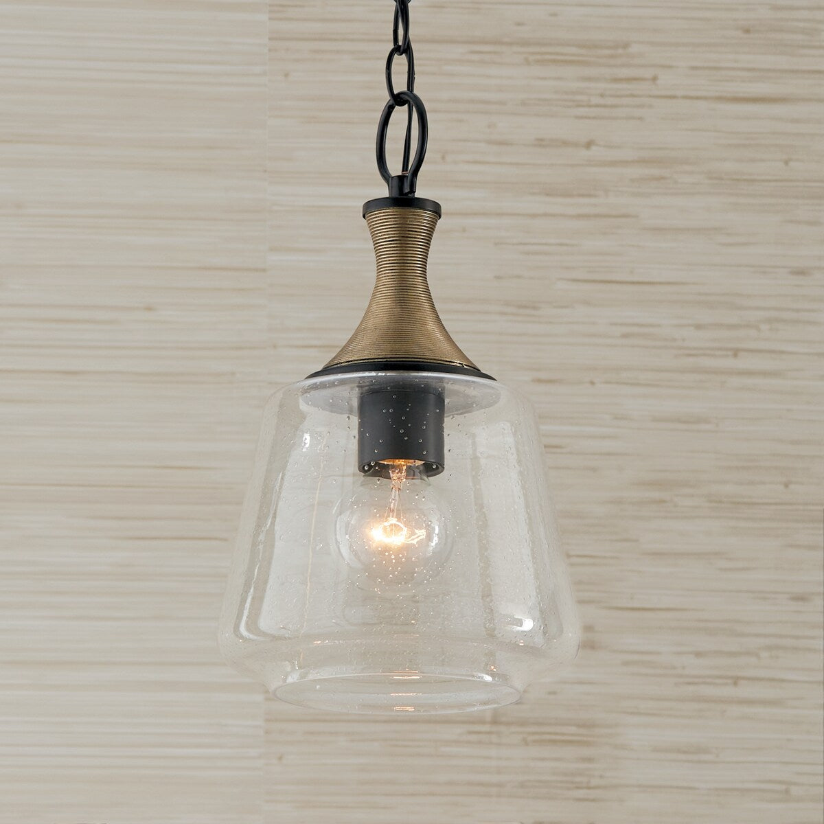 Amara 1-light Matte Black Pendant w/ Diamond Embossed Glass & Black Braided Cord