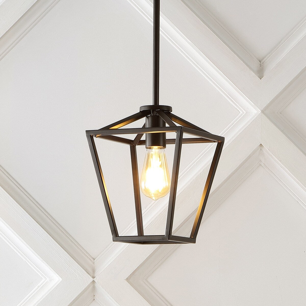 Amara 7.88" 1-Light Industrial Farmhouse Iron LED Pendant, Oil Rubbed Bronze by JONATHAN Y