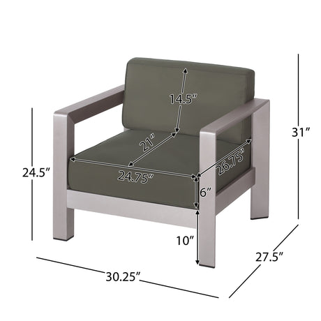 Amata Outdoor Modern 4 Seater Aluminum Chat Set with Fire Pit and Tank Holder by Christopher Knight Home