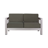 Amata Outdoor Modern 4 Seater Aluminum Chat Set with Fire Pit and Tank Holder by Christopher Knight Home