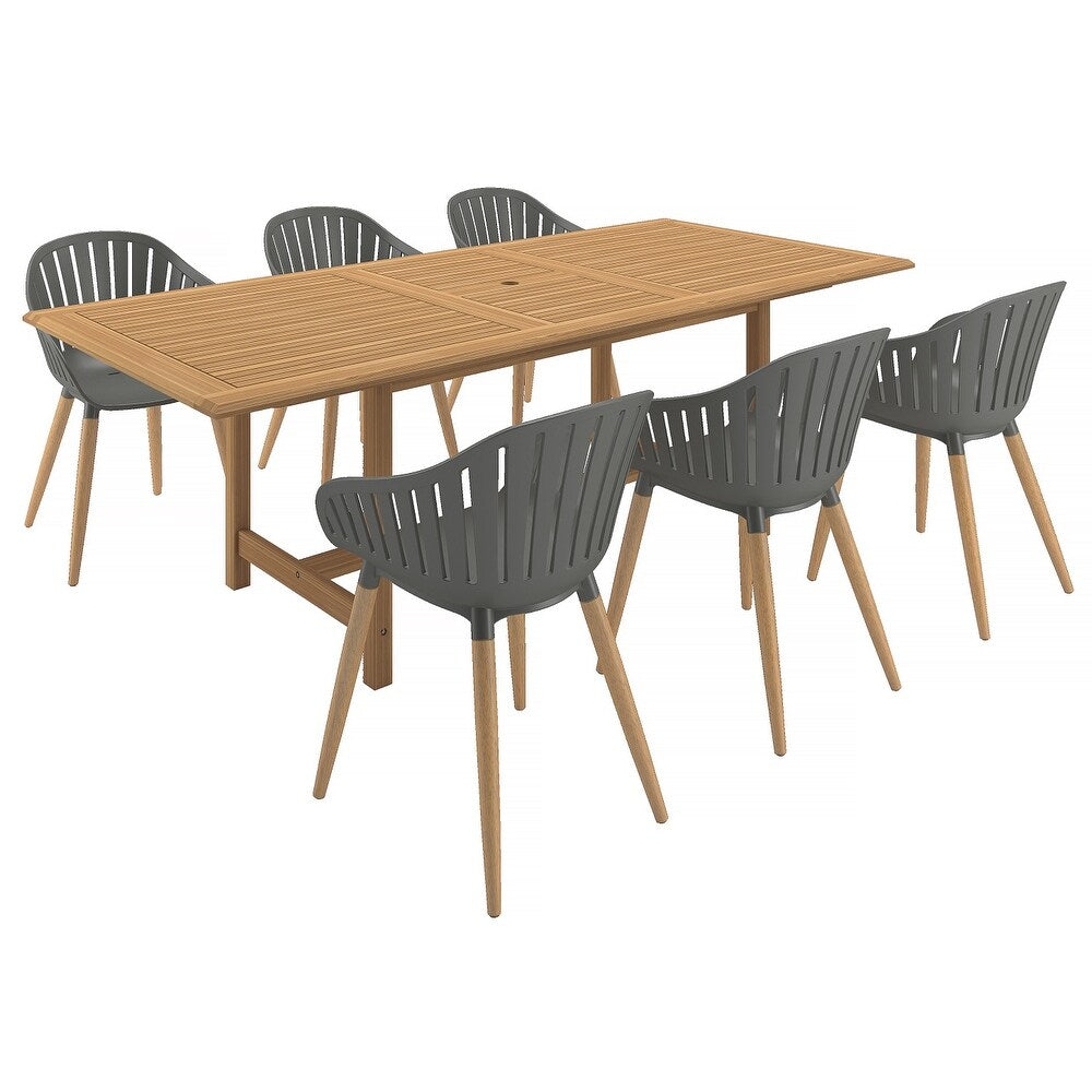 Amazonia 7-Piece Teak Wood Rectangular Extendable Patio Dining Set Conversation Set With Dining Chairs