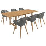 Amazonia 7-Piece Teak Wood Rectangular Extendable Patio Dining Set Conversation Set With Dining Chairs