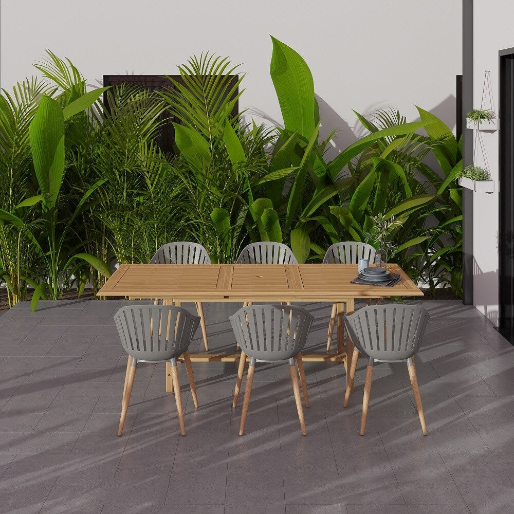Amazonia 7-Piece Teak Wood Rectangular Extendable Patio Dining Set Conversation Set With Dining Chairs