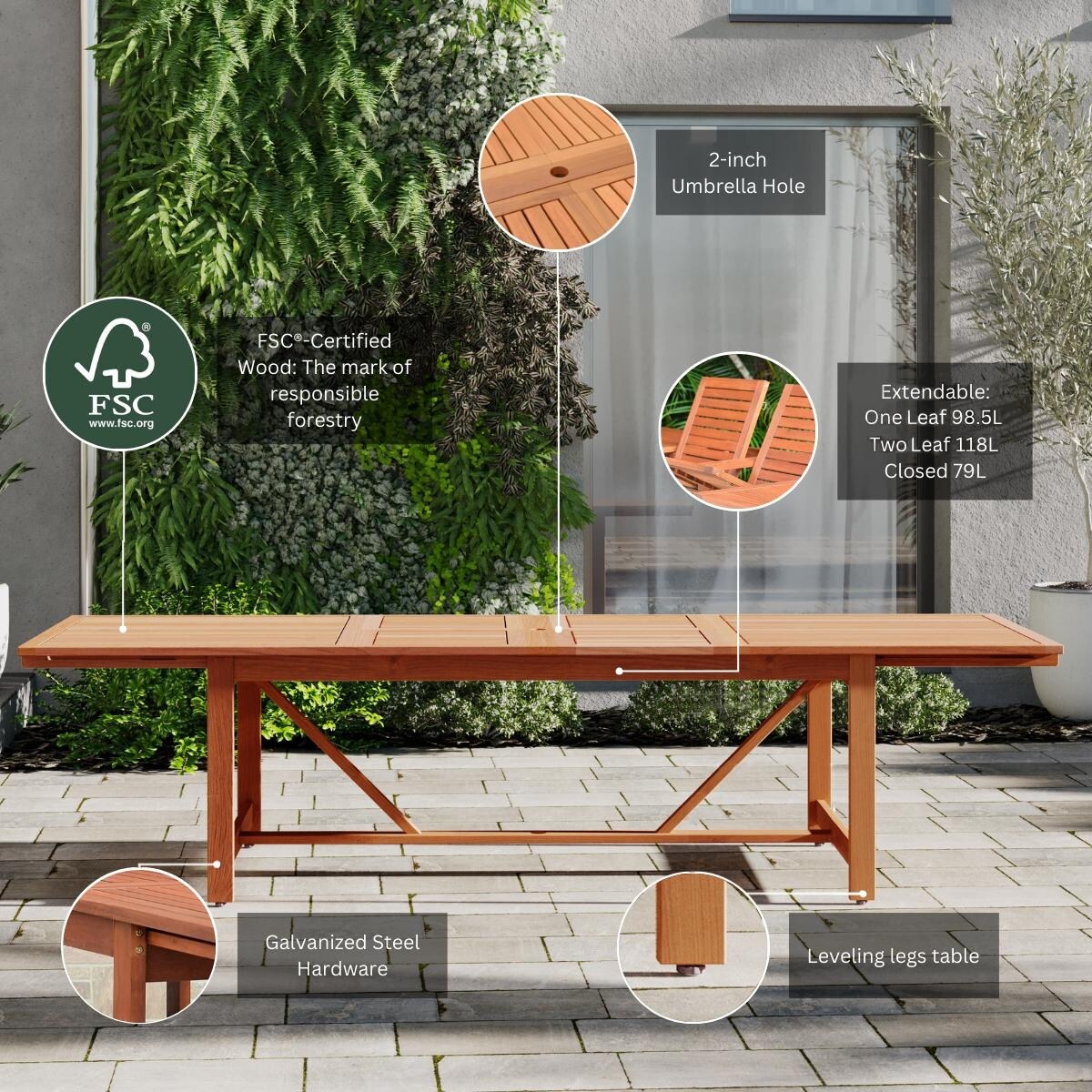 Amazonia Allyson 11pc FSC Certified Wood Outdoor Patio Dining Set - 11 Piece