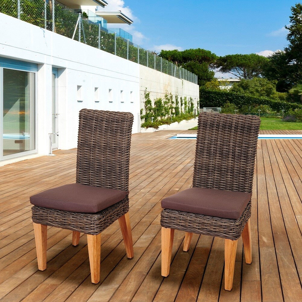 Amazonia Singapore 2-Piece Teak Wicker Stackable Armchair Set Patio Furniture