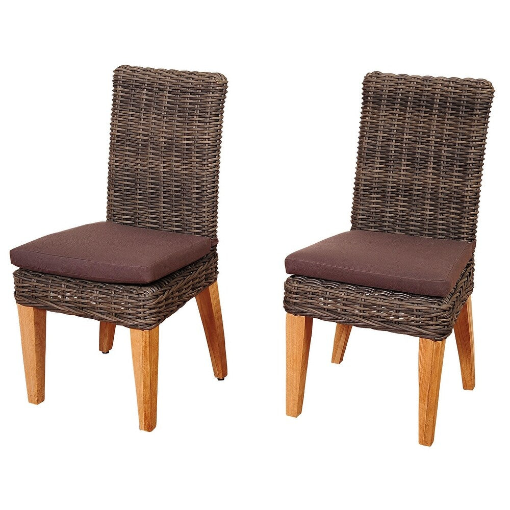 Amazonia Singapore 2-Piece Teak Wicker Stackable Armchair Set Patio Furniture