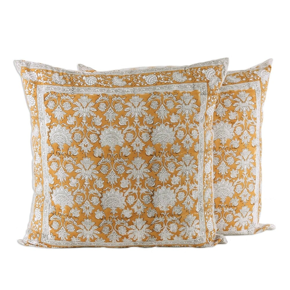 Handmade Amber Floral Cotton Cushion Covers, Set of 2 (India)
