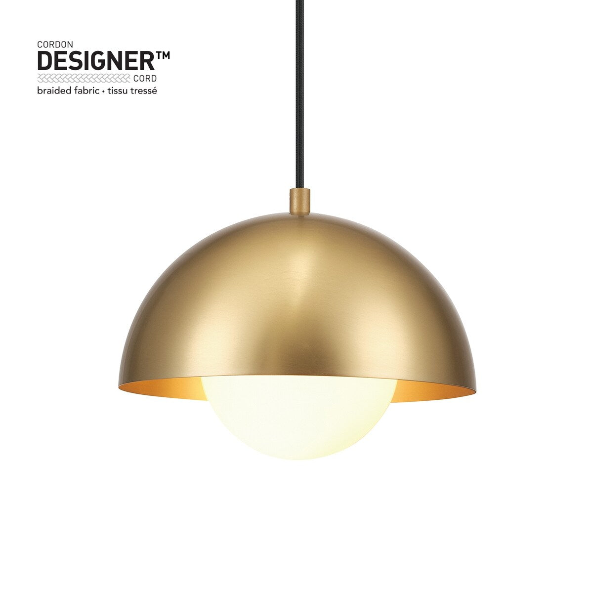 Amelia 1-Light Matte Brass Plug-In Pendant Lighting with Frosted Glass Shade - one size