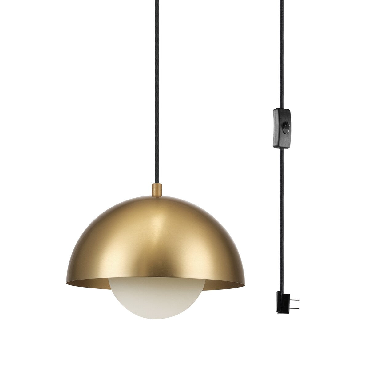 Amelia 1-Light Matte Brass Plug-In Pendant Lighting with Frosted Glass Shade - one size