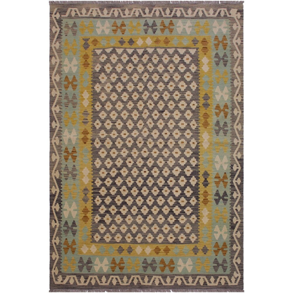 Amelia Gray/Ivory Hand-Woven Kilim Wool Rug - 5'7 x 7'6 - 5'7" x 7'6" - 5'7" x 7'6"