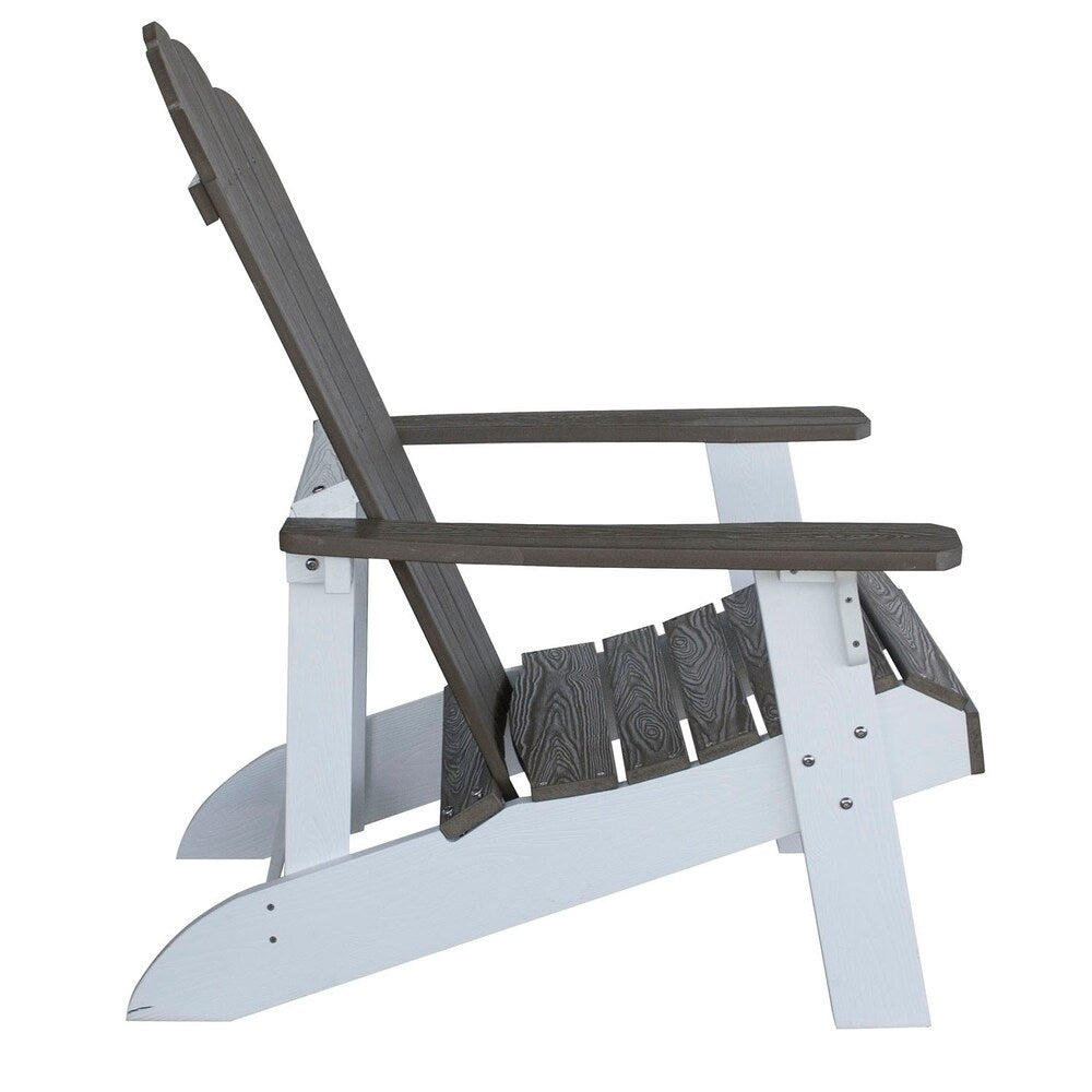 AmeriHome Simulated Wood Outdoor 2 Tone Adirondack Chair, Driftwood with White Accents - 2 Piece Set