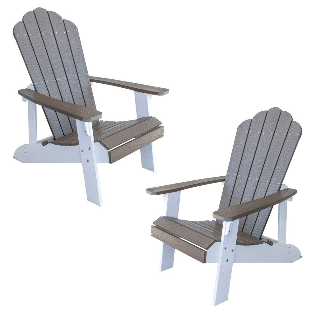 AmeriHome Simulated Wood Outdoor 2 Tone Adirondack Chair, Driftwood with White Accents - 2 Piece Set