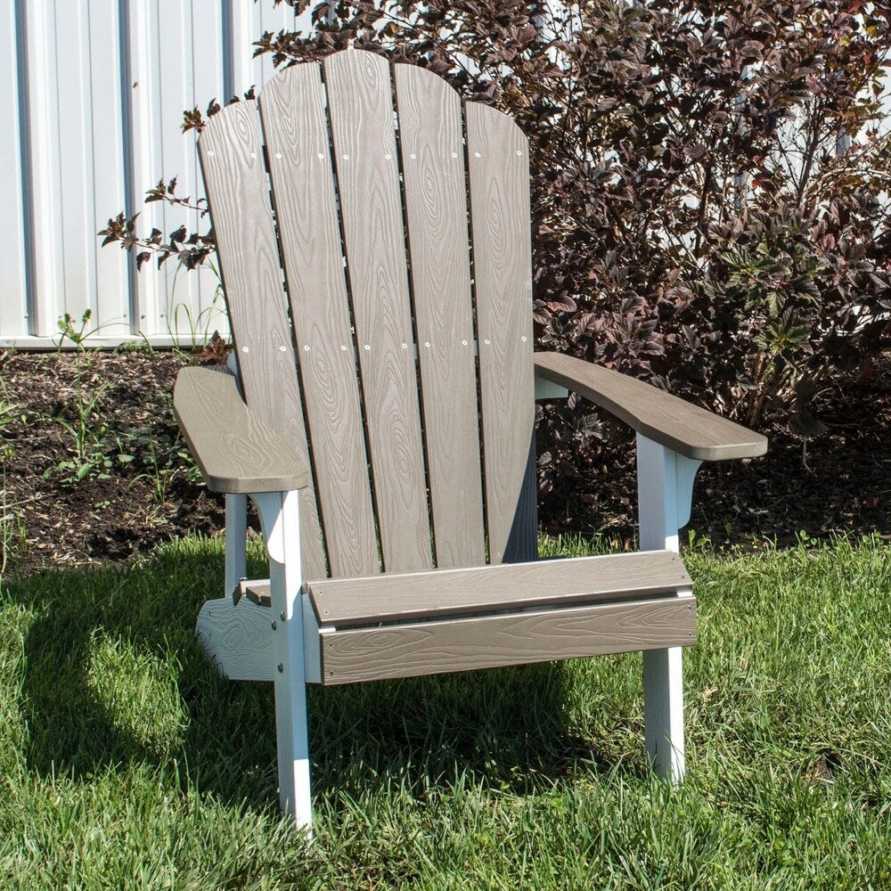 AmeriHome Simulated Wood Outdoor 2 Tone Adirondack Chair, Driftwood with White Accents - 2 Piece Set