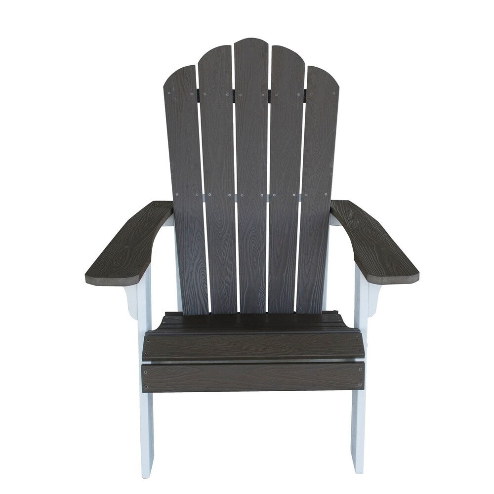 AmeriHome Simulated Wood Outdoor 2 Tone Adirondack Chair, Driftwood with White Accents - 2 Piece Set