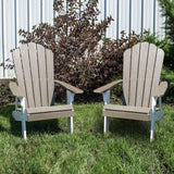 AmeriHome Simulated Wood Outdoor 2 Tone Adirondack Chair, Driftwood with White Accents - 2 Piece Set
