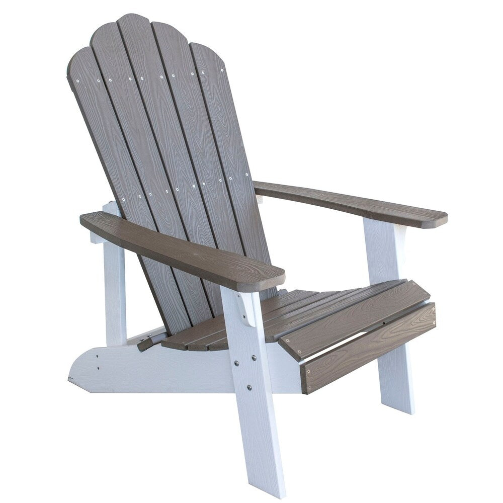 AmeriHome Simulated Wood Outdoor 2 Tone Adirondack Chair, Driftwood with White Accents - 2 Piece Set