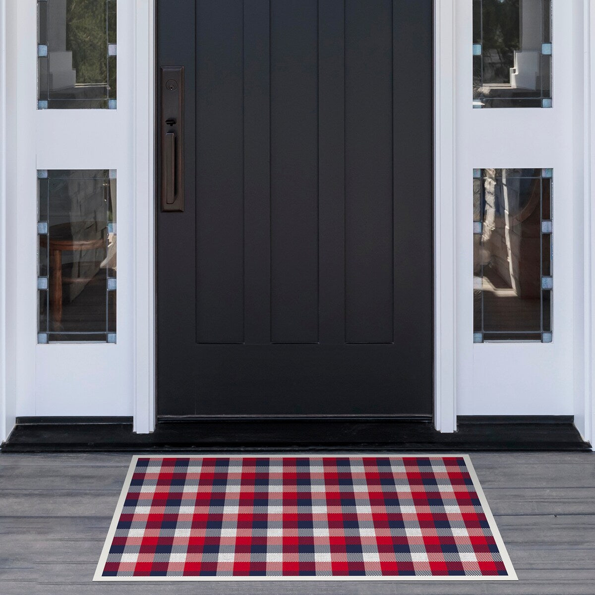 American Art Decor Red, White, and Blue Plaid Vinyl Floor Mat