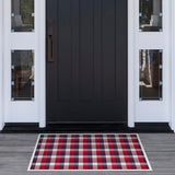 American Art Decor Red, White, and Blue Plaid Vinyl Floor Mat