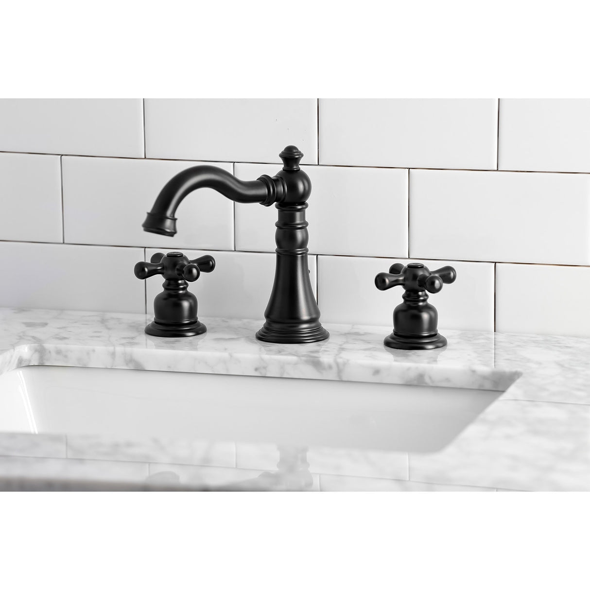 Kingston Brass American Classic Two-Handle 3-Hole Deck Mount Widespread Bathroom Faucet