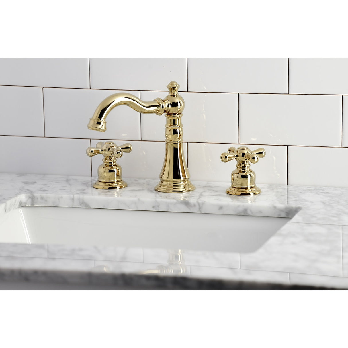 Kingston Brass American Classic Two-Handle 3-Hole Deck Mount Widespread Bathroom Faucet