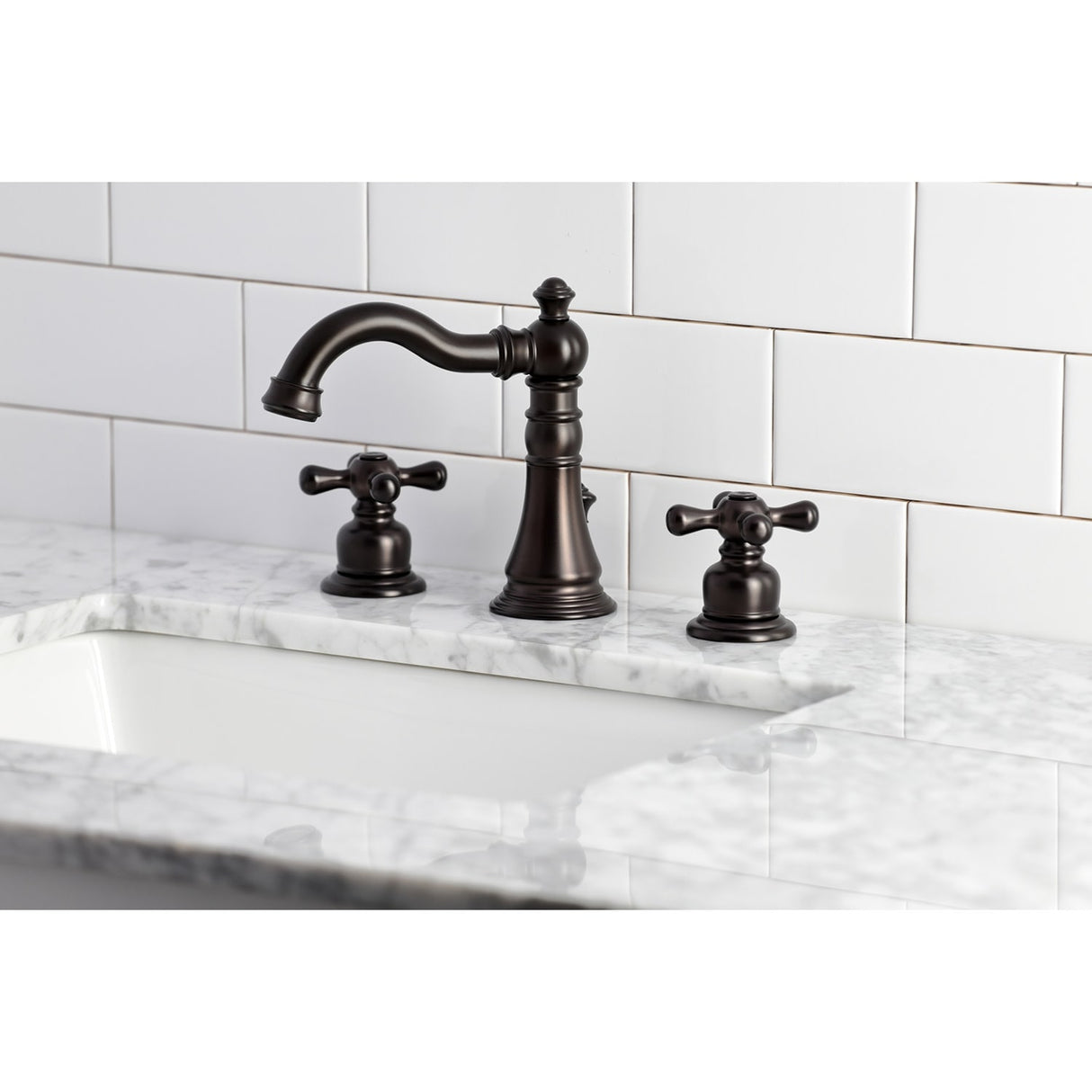 Kingston Brass American Classic Two-Handle 3-Hole Deck Mount Widespread Bathroom Faucet