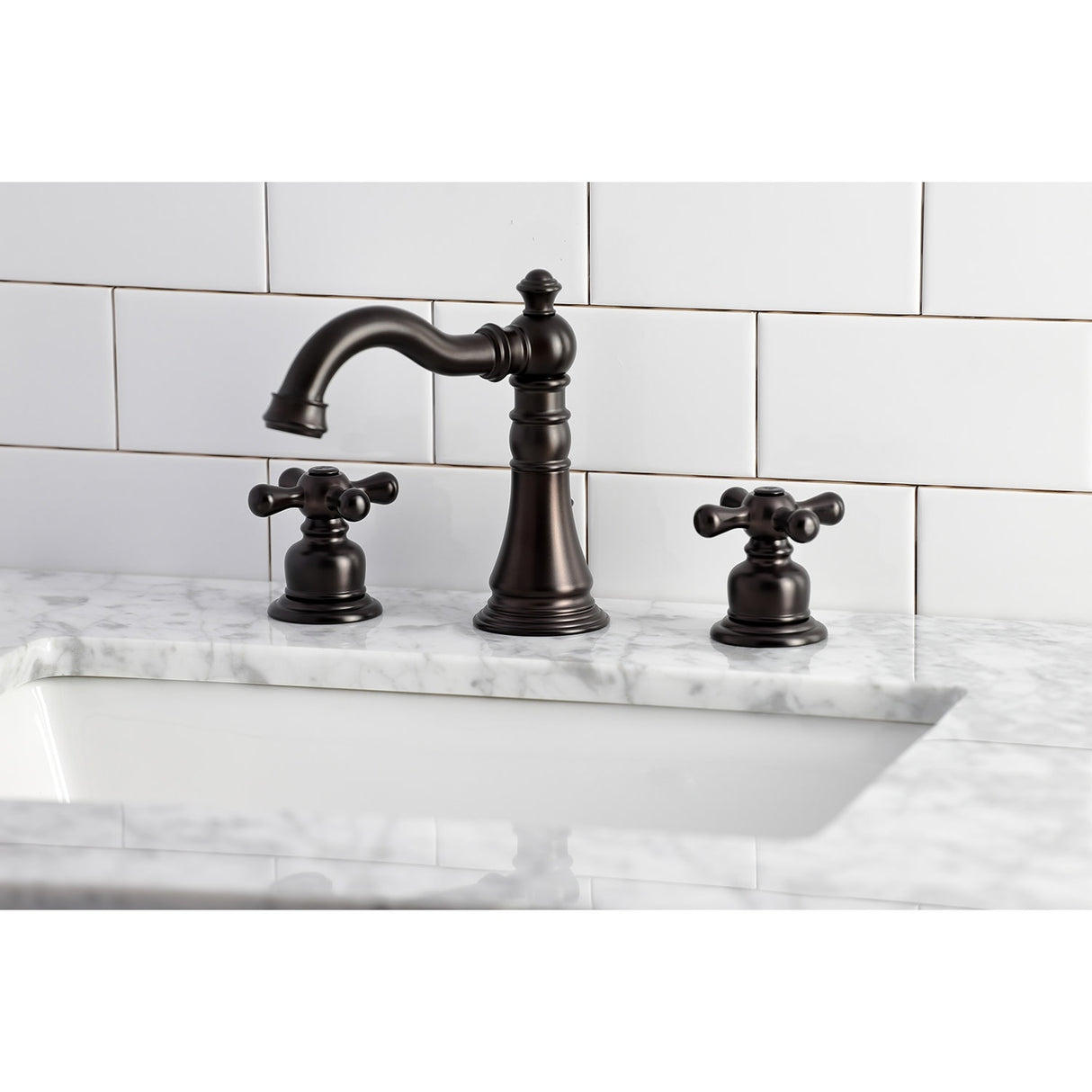 Kingston Brass American Classic Two-Handle 3-Hole Deck Mount Widespread Bathroom Faucet