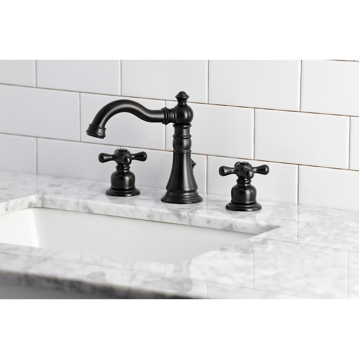 Kingston Brass American Classic Two-Handle 3-Hole Deck Mount Widespread Bathroom Faucet