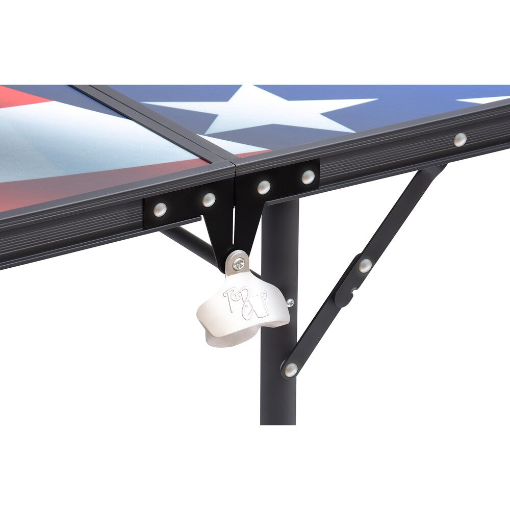 Red Cup Pong Aluminum 8-foot Premium HD Design American Flag Beer Pong Table with Bottle Opener, Ball Rack, and 6 Pong Balls