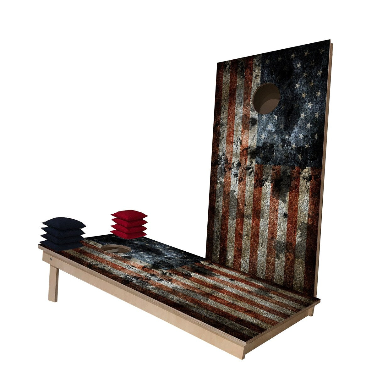 American Flag Rustic Worn Corn Hole Board Game Set