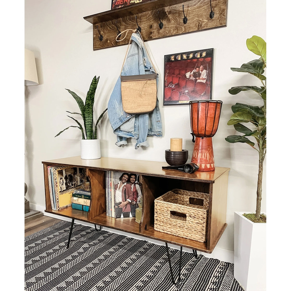 American Furniture Classics Model Mid Century Retro TV/Console Table with Album Storage