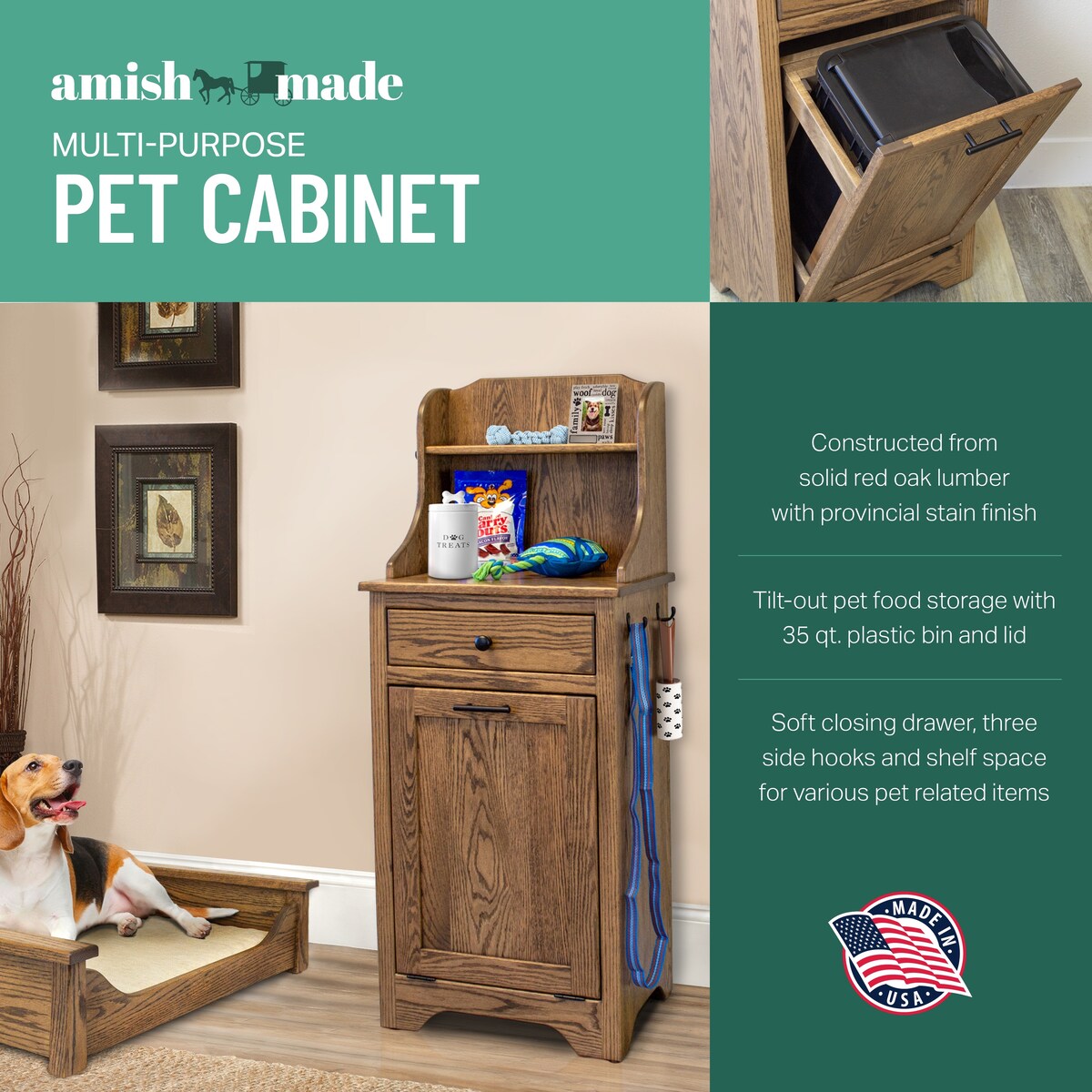 American Furniture Classics Model MPPCTO Multi Purpose Pet Cabinet with Tilt Out
