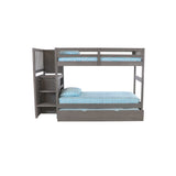 American Furniture Classics, Solid Pine Mission Staircase Twin/Twin Bed w/4 Drw Chest,Twn Trundle Bed Charcoal Gray